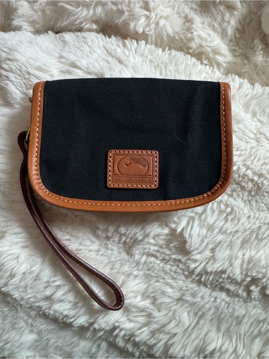Dooney & Bourke Handbags - Dooney & Bourke Black Canvas Wristlet with Tan Leather Trim